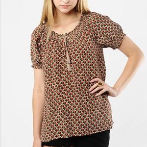 Joie Silk Elephant Print Peasant Top Size L